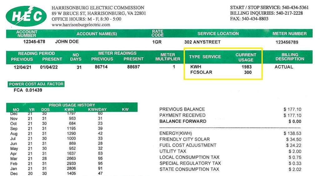 Solar Bill Example - Usage Solar Bill Example - Usage